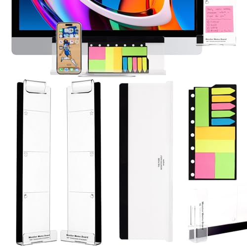 Barelove 3 Pack Computer Monitor Memo Board, Left/ Right/ Bottom Transparent Multifunction Acrylic Screen Message Board, Office Home Desktop Students Accessories, with Sticky Notes - style: Left & Right & Bottom