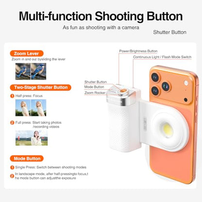 Phone Flash Fill Light, Magnetic Attachment for Mobile Phones, Built-in Handle with Focus Knob, Portable LED Light Phone Photography, Vlog & Live Streaming