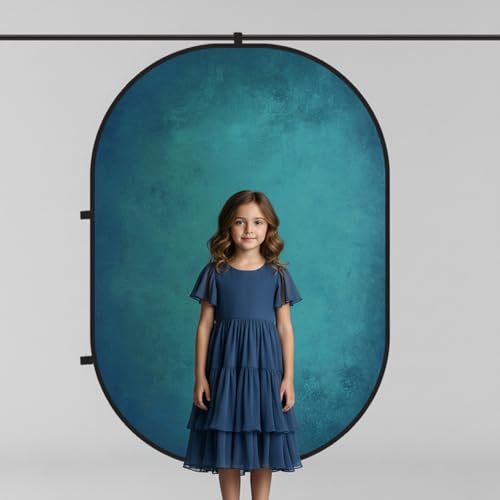 Kate Collapsible Backdrop for Photography Flower Blue and Green Portable Photo Backdrops Pop Up Background for Portrait, Live Streaming, 5x6.5ft