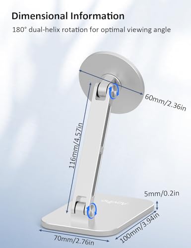 Aoviho Magnetic Phone Stand for MagSafe Adjustable - Aluminum Portable Phone Holder for Desk with 360° Rotating Head Compatible with iPhone 17/16/15/14/13/12 Pro Max and Magnetic Phone Case, Silver - color: Silver