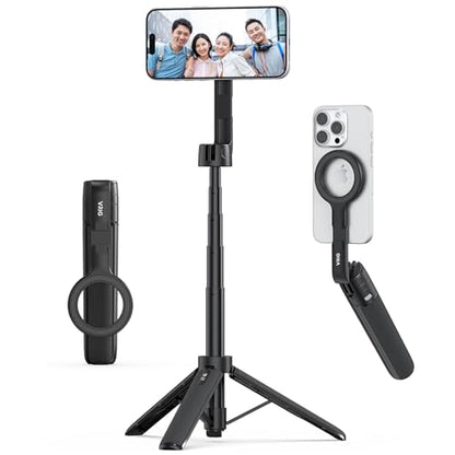 VRIG TP-27 Magnetic Pocket Selfie Stick Tripod for iPhone, 21" Extendable Phone Tripod with Cold Shoe and Magnetic Phone Holder, Compatible with iPhone 17 16 15 14 13 12 Series