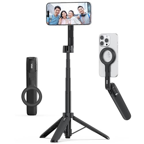 VRIG TP-27 Magnetic Pocket Selfie Stick Tripod for iPhone, 21" Extendable Phone Tripod with Cold Shoe and Magnetic Phone Holder, Compatible with iPhone 17 16 15 14 13 12 Series