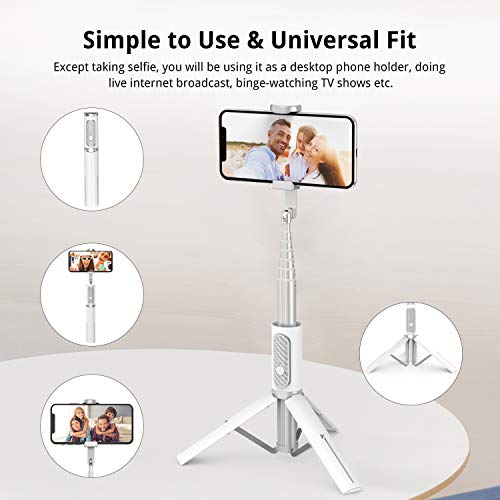 ATUMTEK Selfie Stick Tripod, 3-in-1 Extendable Aluminum Phone Tripod with Detachable Bluetooth Remote, Compatible with iPhone 17/16/15/14/13/12/11/11 Pro/XS Max/XR and Samsung Smartphones, White - color: White