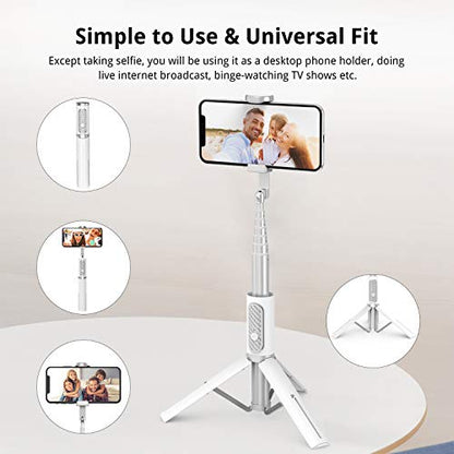 ATUMTEK Selfie Stick Tripod, 3-in-1 Extendable Aluminum Phone Tripod with Detachable Bluetooth Remote, Compatible with iPhone 17/16/15/14/13/12/11/11 Pro/XS Max/XR and Samsung Smartphones, White - color: White
