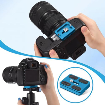 Frienda 2 Pieces Metal Quick Release Plate with 1/4''-20 Camera Screw Tripod Mount Plate Fits Standard for DSLR Camera Tripod Ball Head(Blue,Pu50) - color: Blue, style: PU50