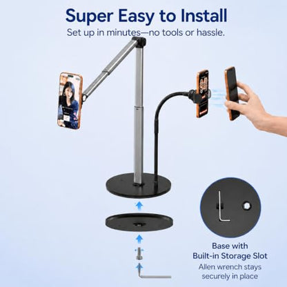 Heavy Duty Aluminum Overhead Phone Stand for Recording, Adjustable iPhone Tripod for Overhead Shots, Sturdy Stand for Cooking, Filming, Painting, with Extension Rods & Clip – Perfect for Creators(Mix) - style: Mix