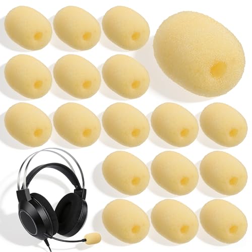 20Pcs Microphone Foam Covers, High-Density Headset Mic Covers Skin | 20Pcs high-density mic foam covers,1.4x0.9cm,2mm aperture.Skin color.Noise reduction,dust shield.For lapel,headset mics