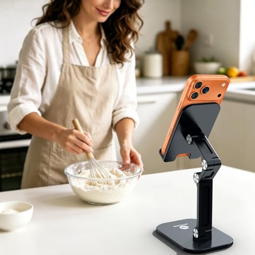OCYCLONE Phone Stand, Foldable Cell Phone Stand Holder for Desk Office Accessories Adjustable Height and Angle iPhone Stand Compatible with 4"-13" Phones iPad Tablet - Black - color: Black