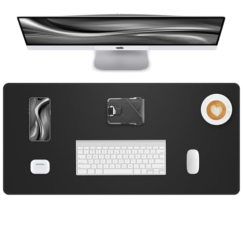 Leather Desk Pad Protector - 48" x 17" Non-Slip PU Leather Large Mouse Pad, Waterproof Desk Blotter Mat for Office and Home (Black) - color: Black, size: 48" x 17"