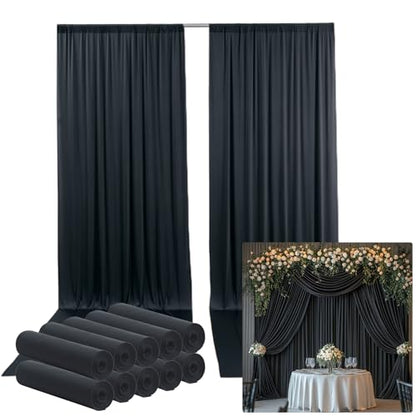 50ftx14FT Wrinkle Free Black Backdrop Curtain, 10 Panels 14FT Height Black Wedding Backdrop Drapes, Silky Polyester Back Drop Cloth for Birthday Photography Background Party Backdrop Draping - color: Black, size: (W)5ft x (H)14ft (10 Panel)