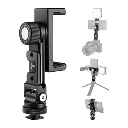 NEEWER Metal Cell Phone Tripod Mount Adapter with 4 Cold Shoes & Three 1/4" Screw Holes, 360° Horizontally Rotatable, 180° Tiltable Phone Holder Compatible with iPhone Samsung for Vlogging Streaming - style: PA1