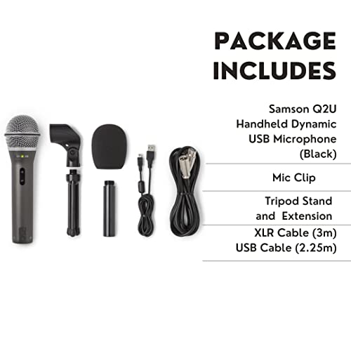 SAMSON Q2U USB/XLR Dynamic Microphone Recording and Podcasting Pack (Black)