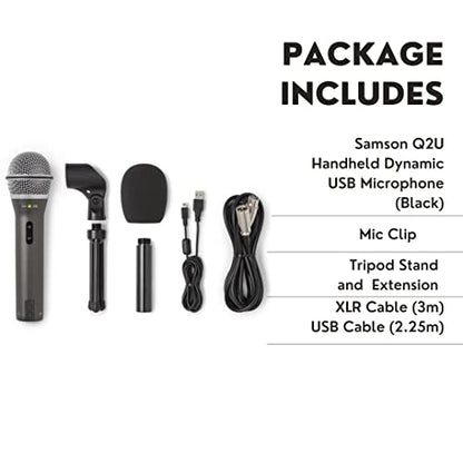 SAMSON Q2U USB/XLR Dynamic Microphone Recording and Podcasting Pack (Black)