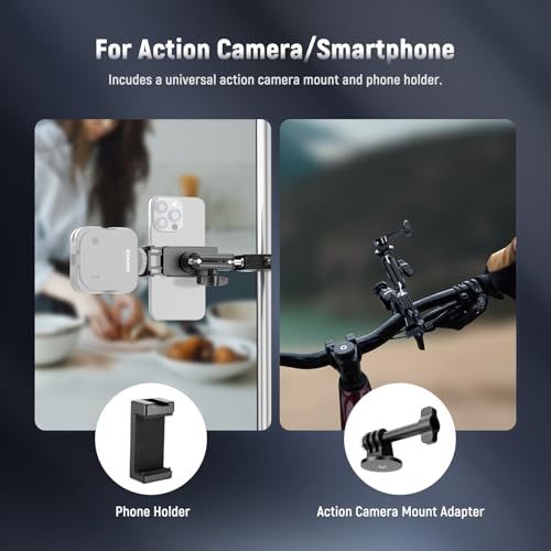 NEEWER Super Clamp with 3" Dual Ballhead Magic Arm, Ball Head Adapter, Cold Shoe, Phone Holder, Action Camera Clamp Mount for Flat/Round Surface Compatible with GoPro DJI iPhone 15 Pro Max, ST85