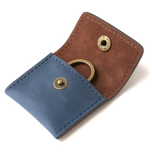 Blue Leather Pouch Wedding Engagement Ring Holder for Men & Women - Handcrafted Leather Ring Case Bridal Jewellery Storage - color: Blue