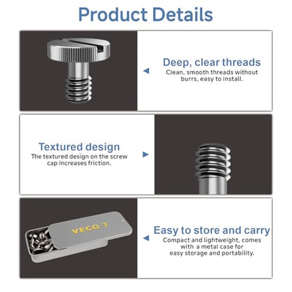 1/4"-20 Camera Screw Set, 16-Pack Stainless Steel Tripod Mount Screw, for Camera Cage, Tripod, Monopod, Quick Release Plate, Photography & Projector Mount Equipment