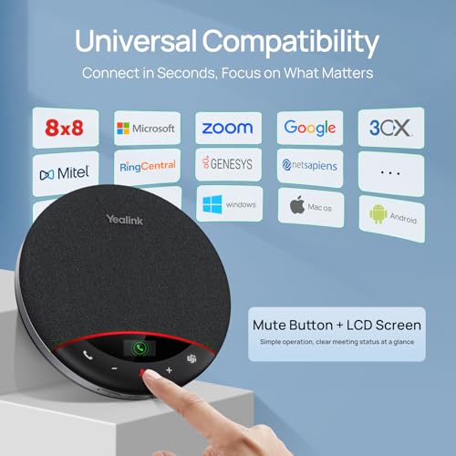 Yealink Bluetooth Speakerphone SP96 Support Daisy-Chain 26H Talk Time Teams Certified 65mm Conference Speaker and 6 Microphones Smart AI Noise-Canceling 5m Voice Pickup Radius 1.2m USB C/A 400g - color: SP96, size: Teams Certified