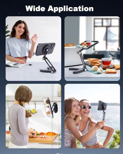 Aluminum Alloy Magnetic Phone Mount with 1/4" Screw & Arca Quick Release - Foldable Magnetic Holder for iPhone 16/15/14, Vlogging Tripod, Live Streaming Setup 814001
