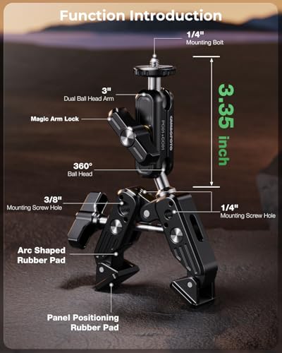 Super Clamp Camera Mount, 360° Dual Ballhead Magic Arm, 1/4"-20 & 3/8"-16 Threads, Super Clamp Kit for Phone/LED Lights/DSLR Camera/Gopro/Ronin-M/MOVI/Insta360/Tripod/Desk