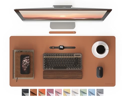 RENMTURE PU Mouse Pad, Faux Leather Large Desk Pad, Home Work Office Accessories, Non-Slip Desk Mat, Waterproof Gaming Pad Desk Blotter (36"x17", Brown) - color: Brown, size: 36"x17"