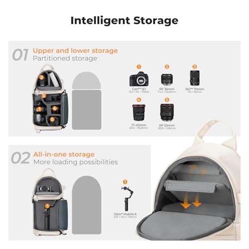 K&F CONCEPT Camera Sling Bag Crossbody Bag Camera Shoulder Backpack DSLR/SLR/Mirrorless Photography Bags Compatible with Canon/Nikon/Sony/Fuji/Gopro/DJI - color: White, size: Medium