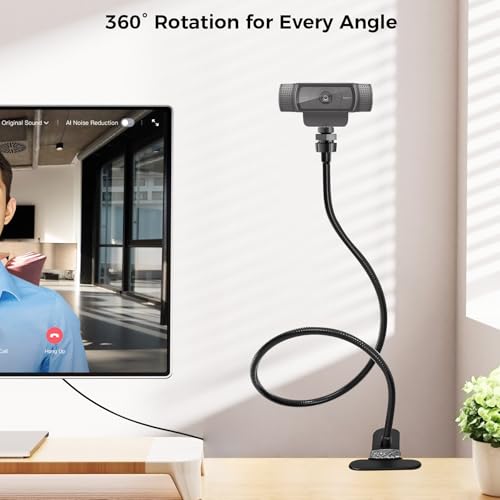 Webcam Stand Phone Mount for Desk, Gooseneck Desktop Tripod & Tabletop Phone Holder with Clamp & 1/4" Thread, Compatible with Action Camera GoPro C922 C930e C920S C920 615 C960 C920x Brio