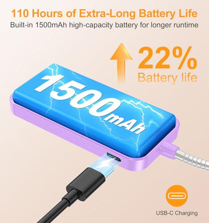 Gritin 2026 Gen 2 Book Light for Reading- 32 Eye Caring Full Spectrum LED | 5 Colors & 5 Brightness, Adjustable Wide/Narrow Beam, Upgrade 1500mAh Long-Lasting Rechargeable Clip on Light-Purple - color: Purple