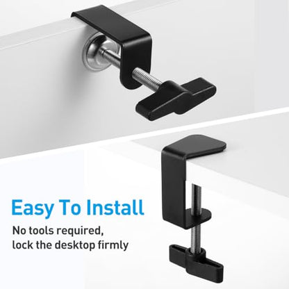 SHINEOFI Table Mount Clamps 2-Pack C-Shape Desk Hold Down Clamps with Padding Protection 3.54X2.16X1.37In Base I-Clip for Microphone and Tool Installation