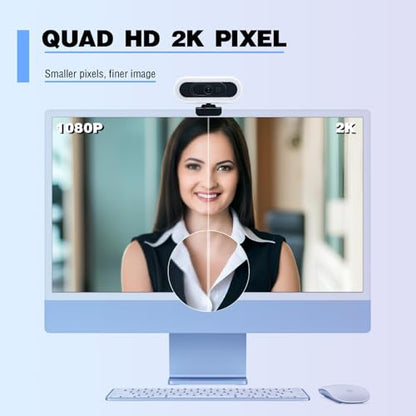 W4 2K Autofocus Webcam with Dual Mics & LED Light, 1080P 60fps/2K 50fps, USB Streaming Camera for PC, Laptop, Switch 2, Desktop - Plug and Play - color: Black-W4 2K Autofocus