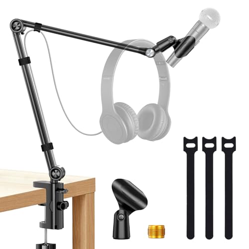 UBeesize Microphone Boom Arm, Aluminum Alloy Mic Arm Stand for Blue Yeti, HyperX QuadCast, Shure SM7B and Other Mic, 360° Rotatable Head Mic Arm Desk Mount with 3/8" to 5/8" Adapter for Podcast Gaming - color: Glossy Black