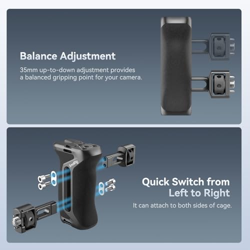 SmallRig Side Handle with (1/4" & 3/8") Two-in-One Locating Screw, Stretchable Mounting Point, Ergonomic Handgrip with 36mm Up/Down Adjustable, Left/Right Hand Universal - style: Two-in-One Side Handle