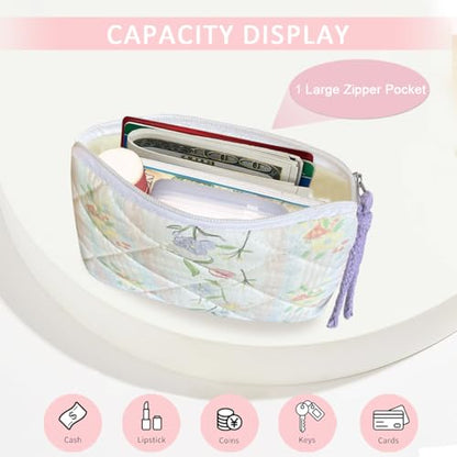 Cotton Quilted Floral Coin Purse Digital Camera Pouch with Cute Prints Zipper for Women Girls (FLOWERS) - color: FLOWERS