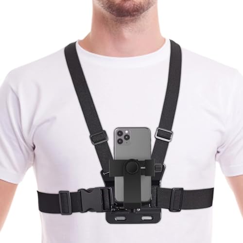Phone Chest Strap Mount for POV/VLOG Videos, Chest Harness Holder Compatible with iPhone 13 12 11Pro Max Plus,Samsung,GoPro Hero 9, 8, 7, 6,AKASO,Action Camera and Cell Phone Video Shoot Accessories 1