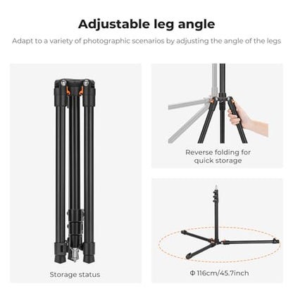 K&F CONCEPT Extendable Photography Stand, Adjustable 6.56ft/78.7"/2M Aluminum Tripod with 1/4" Screw,Reversible Portable Studio Lighting Tripod for Strobe Light/Webcams/Cameras with Bag(2-Pack)