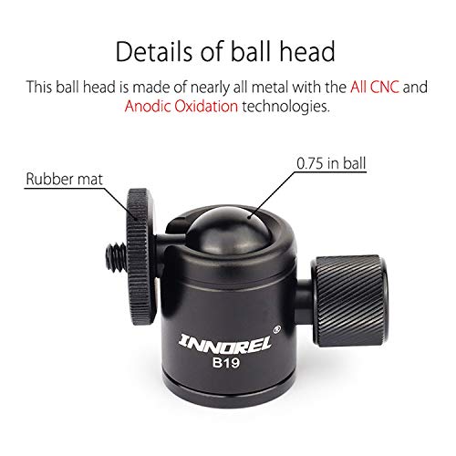Mini Tripod Ball Head-INNOREL B19 Mount Head-Metal Ballhead 360° Pan 90° Tilt Tripods Mount with 3/8" to 1/4" Adapter CNC Ballheads,Max Load 6.61 lb for Phone/DLSR Camera/Mini Holder (1 Piece)