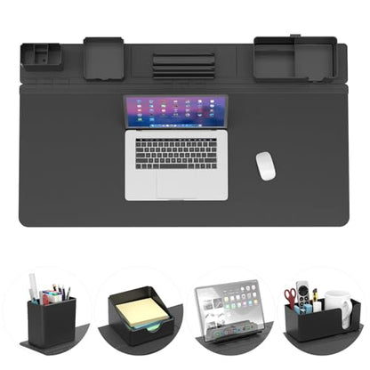 KDD Desk Pad and Magnetic Organizer Set - 5 in 1 Large Mouse Mat with Phone Stand, Cup Holder, Pen Holder, Storage Box & Card Case, Multifunction DIY Desktop Storage Accessories for Office and Home