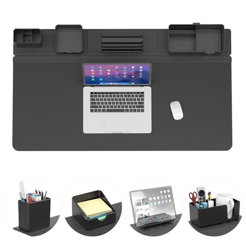 KDD Desk Pad and Magnetic Organizer Set - 5 in 1 Large Mouse Mat with Phone Stand, Cup Holder, Pen Holder, Storage Box & Card Case, Multifunction DIY Desktop Storage Accessories for Office and Home