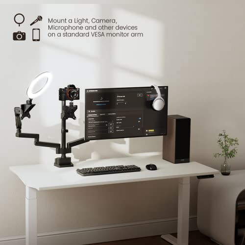 Mount Plus XMA-08 VESA Ball Head Adaptor for Monitor Arms | 3/8” & 5/8” Adapters | 360° Rotation Ball Joint | Mount Webcam, Camera, LED Light, Voice Recording. Microphone