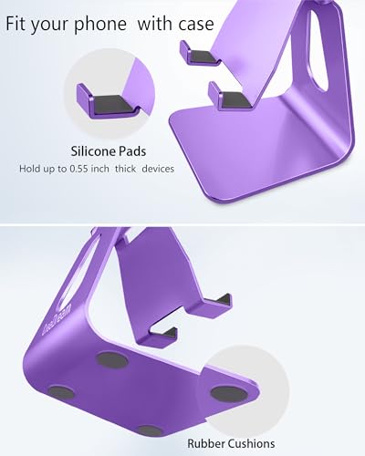 CreaDream Adjustable Cell Phone Stand, Phone Stand, Cradle, Dock, Holder, Aluminum Desktop Stand Compatible with Phone 15 14 13 12 11 Pro Max Plus SE, Accessories Desk, All Mobile Phones-Dark Purple - color: Dark Purple
