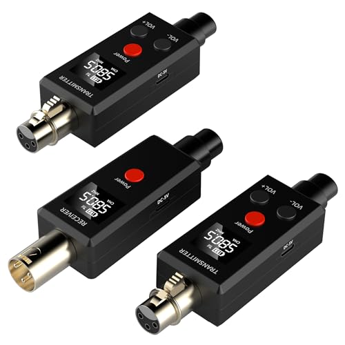 Elimavi Wireless Microphone System 2.4GHz Wireless Plug-on XLR Dual Transmitter & Receiver for Dynamic Mic,Mixer,PA System,2 Transmitters Connecting Microphones for Synchronous Transmission - size: 1 x Receiver + 2 x Transmitters