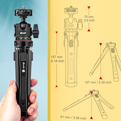 Zeadio Heavy Duty Metal Tripod Kit, Universal 1/4" Screw Adapter Tripod Mount with Phone Holder & Action Cam Adapter for Cell Phone, Camera, Gimbal, Action Cam, Travel Vlogging etc - style: Standard Ball Head