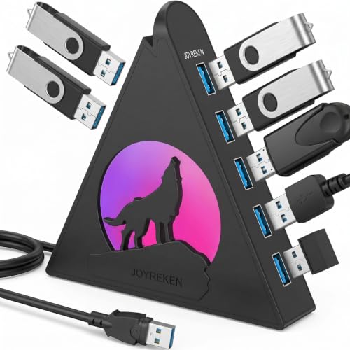 7-Port USB 3.0 Hub, Vertical USB Hub Splitter with RGB Lighting,5Gbps High-Speed Data Transfer and 2FT Extension Cable, Compatible with PC, MacBook, Laptop, PS5, Xbox, Flash Drive, Printer - color: 1-Black