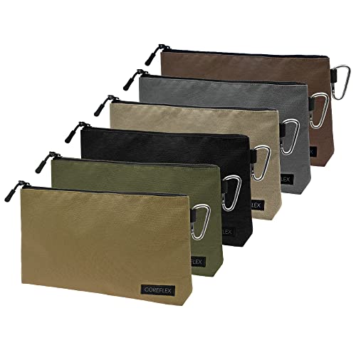 COREFLEX Premium Tool Pouch Zipper Bag, Small Tool Bag, Multipurpose Storage pouch, Heavy duty Flat Bottom Tool bag with YKK Zipper (6 pack Large 12inch) - size: 6 pack Large 12inch Khaki