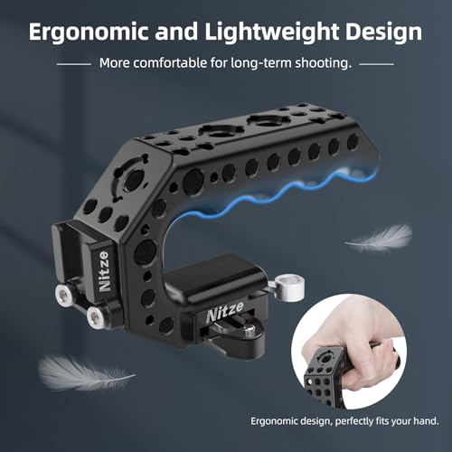 Nitze Quick Release NATO Handle with NATO Rail and Cold Shoe Adapter, Mini Ergonomic Camera Top Handle for Camera Rigs (Lil Stinger Series) - PA28M-AK