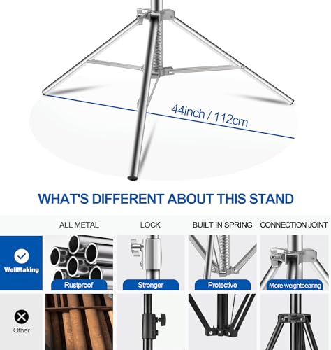 WELLMAKING Stainless Steel Photography Light Stand 9.2ft/280cm.Spring Cushioned Heavy Duty Tripod Stand with 1/4”to3/8” Screw Adapter and Tilt Swivel Mount for Strobe, Video Light,ring light,Monolight - size: 9.2ft