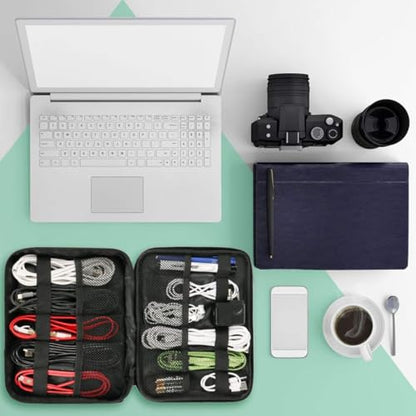 MATEIN Electronics Organizer, Waterproof Travel Electronic Case, Portable Double Layer Cable Storage Bag for Camera Accessories, Cord, Charger, Power Bank, Flash Drive, Phone, SD Card, Black