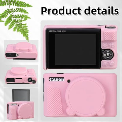 Camera Case for Canon PowerShot SX740/ SX730 Digital Camera,SX740 HS Case, Soft Silicone Protective Case Removable Lens Cover,Comes with 2 Screen Protectors and 1 Wrist Strap. (Pink) - color: Pink