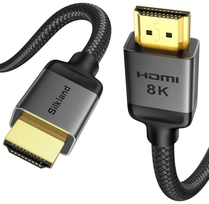 Silkland HDMI 2.1 Cable 8ft, [4K@240Hz 144Hz 120Hz, 8K@60Hz] 1440P Ultra High Speed HDMI Cable 48Gbps (Upgrade Braided), HDR10+, eARC, HDCP 2.3, Compatible for Xbox/PS5/PS4/Roku TV - color: Grey, size: 8 Feet, style: 1-Pack