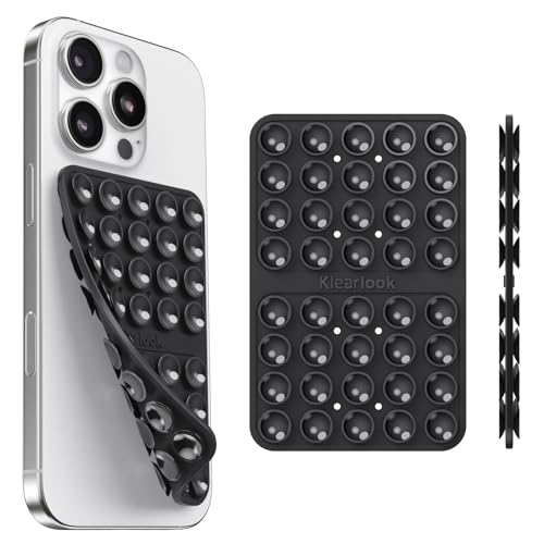 Klearlook Silicone Suction Cup Phone Case Mount Double Sided, Silicon Sticky Phone Grip with Higher Suction for Cell Phone, Hands-Free Phone Accessories Holder for Selfies and Videos, Black - color: Clasic Black