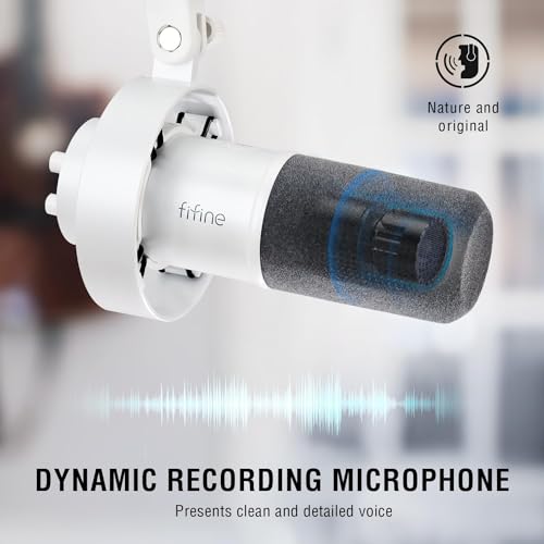 FIFINE Studio XLR Mic and Boom Arm Bundle, Dynamic Microphone with Mute Button, Gain Knob, Shock Mount for Recording, Low Profile Mic Stand with Cable Management for Podcast Gaming (K688W+BM88W)